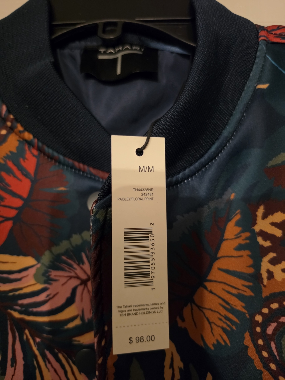 Tahari Women's Navy Paisley Floral Bomber Jacket - M - Picture 4 of 4